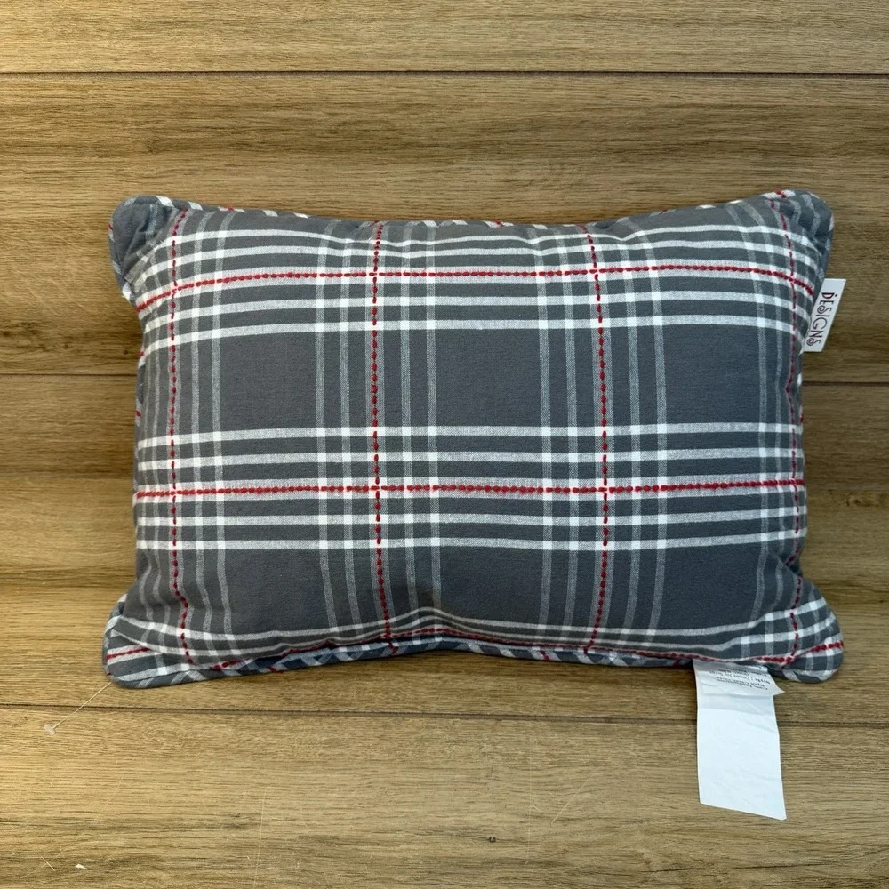 Devi Designs Joy Lumbar Decorative Throw Pillow Needlepoint Holiday Red Plaid
